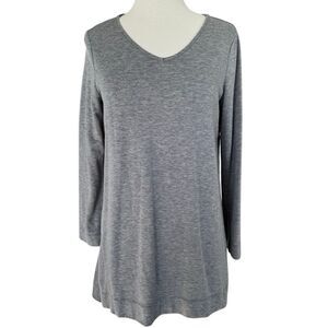 Pure Jill Luxe Tencel Tunic Shirt Gray Side Slit Long Sleeve Size Petite SP PS